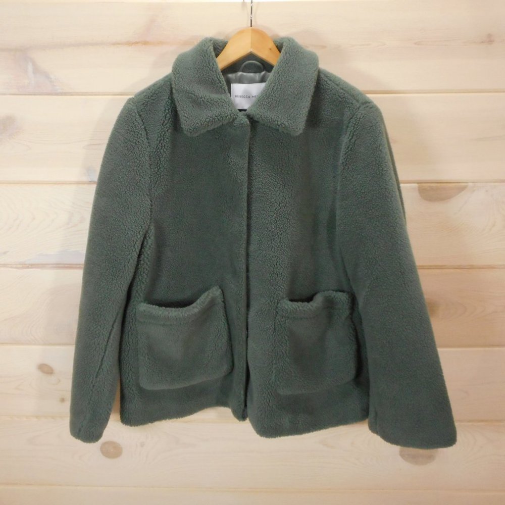 Rebecca Minkoff XL Harley Teddy Jacket Snap Front Sage Green $358